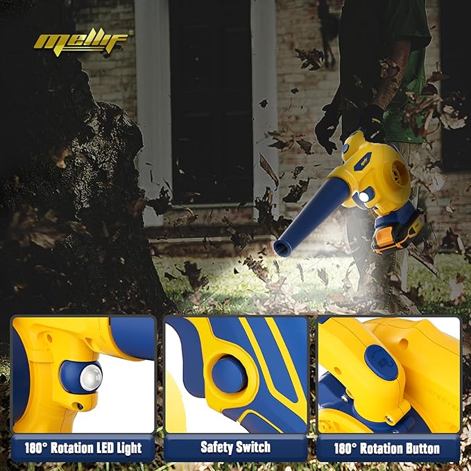 Mellif Leaf Blower for Dewalt 20V MAX Battery(No Battery), Rotatable Brushless Blower/Cordless Vacuum Cleaner/Air Pump for Inflatables, 6 Variable Speed, 180° Adjustable Blower Tube, for Lawn/Yard - LeafyLoom