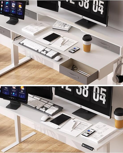 Electric Standing Desk, Multifunctional Standing Desk Adjustable Height, 55 * 24 Standing Desk with 4 Drawers, Ergonomic Adjustable Standing Desk with Keyboard Tray, Snow White - LeafyLoom
