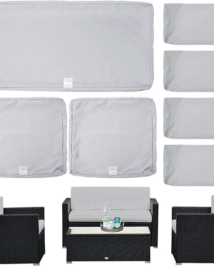 ClawsCover 7Pack Outdoor Seat and Back Cushions Replacement Covers Fits for 4-Seater 4Pieces Wicker Rattan Patio Conversation Set Sectional Couch Chair Furniture,Gray-Include Cover Only - LeafyLoom