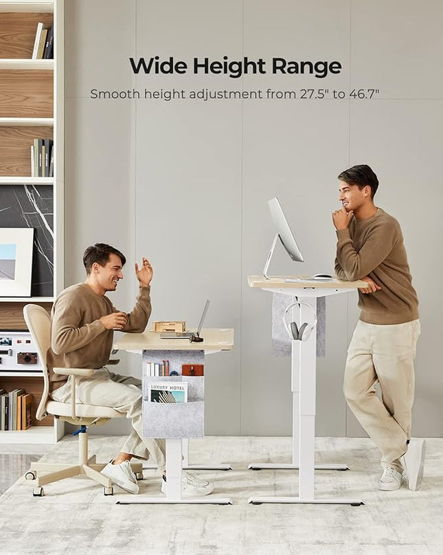 Standing Desk Adjustable Height, Electric Standing Desk with Starage Bag, Stand up Desk for Home Office Computer Desk Memory Preset with Headphone Hook, 48x24 Inch, Maple - LeafyLoom