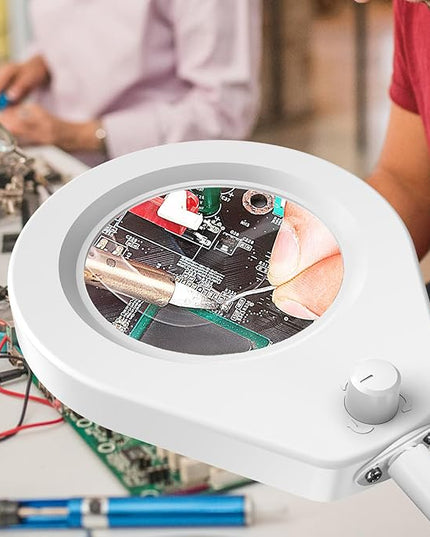 5X Magnifying Glass with Lights and Clamp, 4.2'' 5X Real Glass Magnifier Desk Lamp, w/Flexible Gooseneck Handsfree for Craft Workbench Hobby - New Rotary Switch Design - LeafyLoom