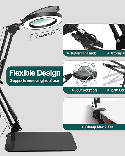 5X Magnifying Glass with Light and Stand, NAKOOS 3-in-1 Magnifying Lamp with Light, 3 Lightings Dimmable Magnifier with Anti-dust Cover and Timer, Soldering Magnifying Glass for DIY Close Work - LeafyLoom