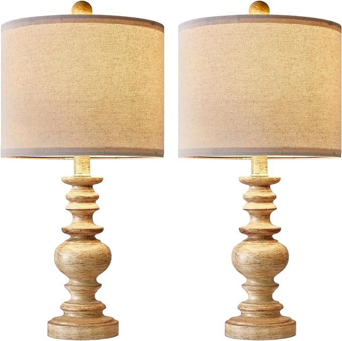 BOBOMOMO 20" Farmhouse Lamps for Bedrooms Set of 2, Retro Side Table Lamps Bedside Lamp for Side Nightstand Living Room(suitable for decorating small areas) - LeafyLoom