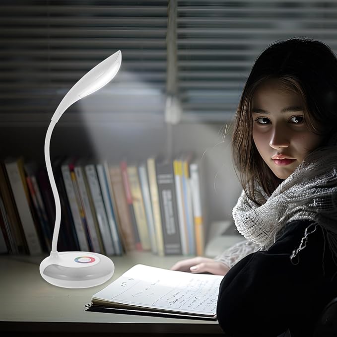 LED Gooseneck Desk Lamp, Office Desktop Lamp 3 Dimming Level, Touch Control, Battery Charging Table Lamp Adjustable Study Desk Lamp, Energy Saving Lamp Reading Light - LeafyLoom