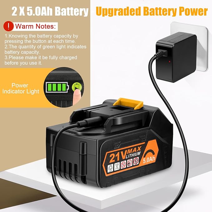 Leaf Blower - 320CFM 180MPH 21V Leaf Blower Cordless with 2 X 5.0 Ah Battery & Charger, Electric Leaf Blower Battery Powered Leaf Blower Lightweight for Snow Blowing & Lawn Care Yard Cleaning - LeafyLoom