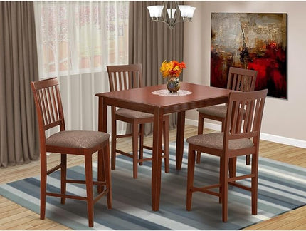 East West Furniture BUVN5-MAH-C Buckland 5 Piece Counter Height Pub Set Includes a Rectangle Table and 4 Linen Fabric Dining Room Chairs, 30x48 Inch, Mahogany - LeafyLoom