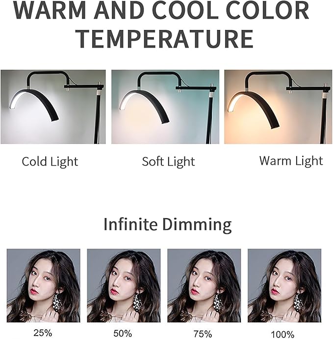 Lash Light Eyelash LED Floor Light Moon Light lash tech for Lash Extension, Half Moon Light for Beauty - Skincare,Lashes,Eyebrows,Facial,Tattoo, Adjustable Brightness for Lash lamp (Black) - LeafyLoom