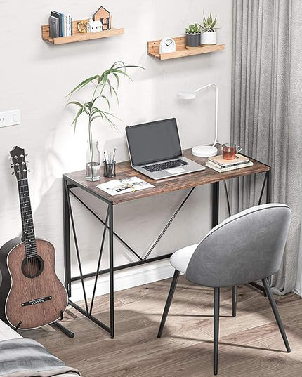 NWCD3D Folding Computer Desk, Brown - LeafyLoom