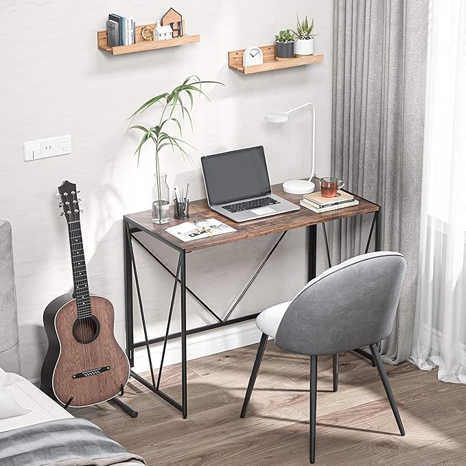 NWCD3D Folding Computer Desk, Brown - LeafyLoom