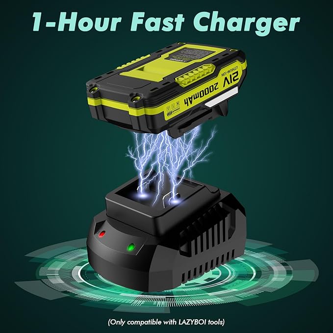 Battery Charger, Replacement 21V Charger for LAZYBOI Cordless Leaf Blower, Multi-Protection Safety System with 1-Hour Fast Charge - LeafyLoom