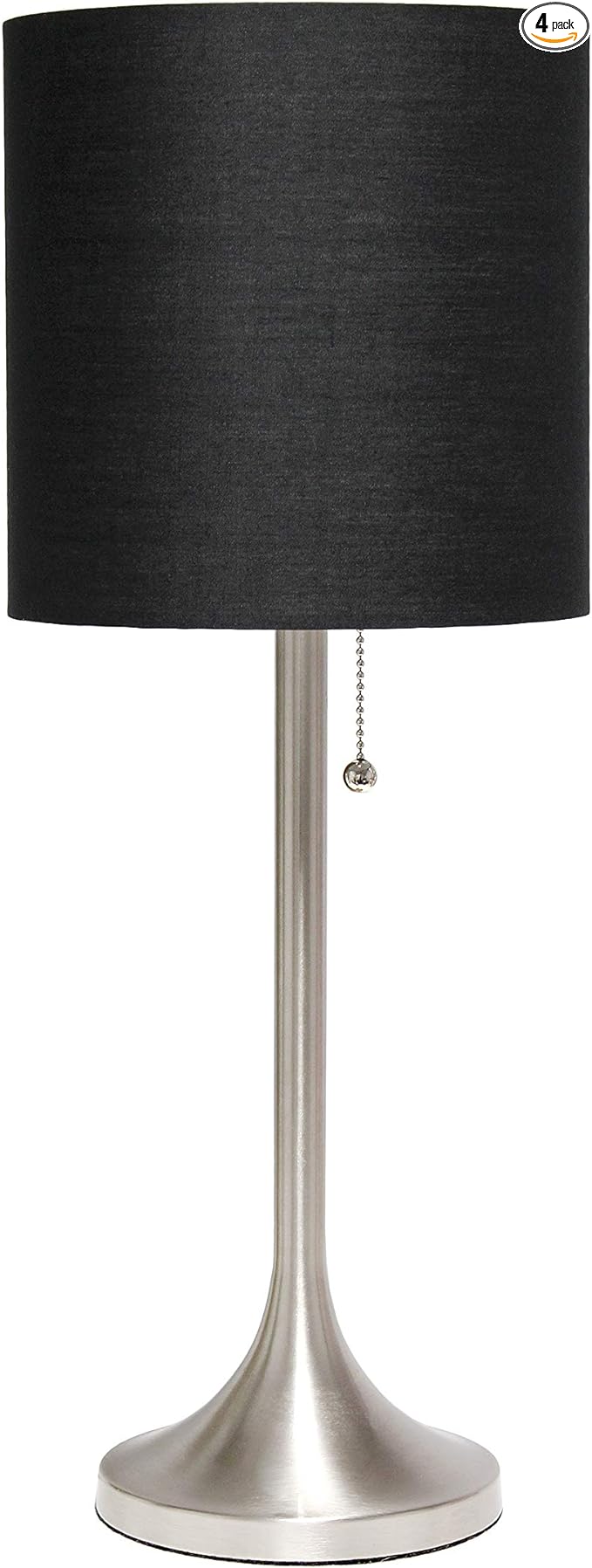 Simple Designs LT1076-BNB Tapered Fabric Drum Shade Table Lamp, Brushed Nickel and Black(Pack of 4) - LeafyLoom