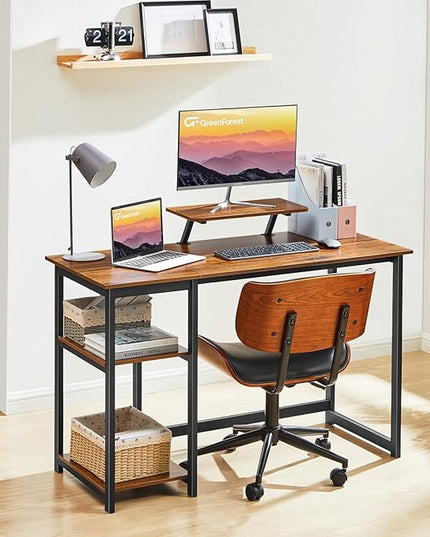 GreenForest Computer Desk with Monitor Stand,39 inch Small Desk with Reversible Storage Shelve,Home Office Work Desk for Small Spaces,Easy Assembly,Walnut - LeafyLoom