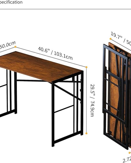 Folding Computer Desk 40 inch Writing Gaming Computer Camping Desk, No Assembly Required Home Office Table, Mahogany - LeafyLoom
