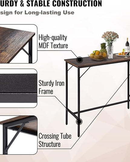 VEVOR Bar Table and Chairs Set 39" Pub Table Set with 2 Bar Stools Kitchen Dining Table and Chairs Set for 2 Iron Frame Counter Height Dining Sets for Home, Kitchen, Living Room - LeafyLoom