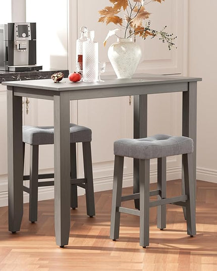 Nathaniel Home 3 Piece Table Set Counter Height Dining Furniture One Bench and Two Saddle Stools, Gray - LeafyLoom