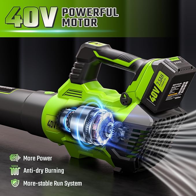SEYVUM 40V Leaf Blower Cordless - 600CFM 165MPH, Electric Leaf Blower with Upgrade 40V 2.5Ah Battery & Charger, Leaf Blower for Lawn Care with Shoulder Strap - 3 Speed Mode for Leaf/Dust/Snow Blowing - LeafyLoom