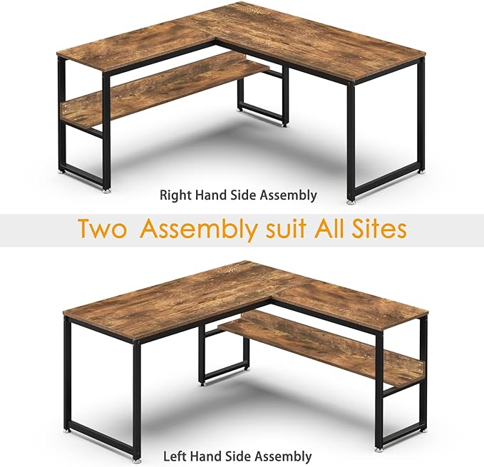 L Shaped Desk, Office Computer Corner Desk, 55 inch Home Gaming Desk Table, Writing Study Workstation with Storage Shelves for Home Office, Space-Saving, Industrial, Rustic Brown - LeafyLoom