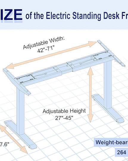 Electric Standing Desk Frame, Dual Motor Height Adjustable Desk Base for Home and Office (Black Frame + Motors + Control Panel) - LeafyLoom