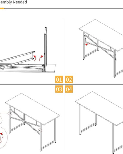 Folding Computer Desk 47 inch Writing Gaming Computer Camping Table, No Assembly Required Home Office Desk, Black - LeafyLoom