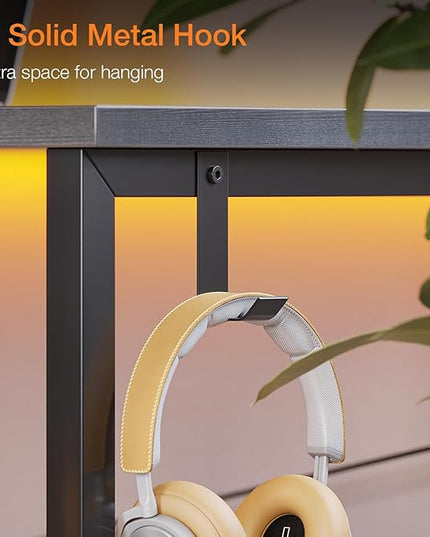 ODK Computer Desk Large Office Desk, 48 Inch Gaming Desk with Storage, Modern PC Desk Work Table with Headphone Hook for Home Office, Gray - LeafyLoom