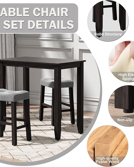 Nathaniel Home 3 Piece Dining Table Set, Counter Height Dining Furniture One Bench and Two Saddle Stools, Compact, Space-Saving Design, Small space, Apartment, Condo, Dorm Rooms (OAK 61219-78) - LeafyLoom