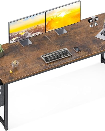 ODK Computer Desk Large Office Desk, 63 Inch Writing Desk with Storage, Modern PC Desk Work Table with Headphone Hook for Home Office, Spliced Tabletop, Rustic Brown - LeafyLoom