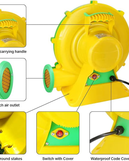 Bounce House Blower, 950W 1.27HP Commercial Air Blower with Double-Sided Fan Blade Design, Strong Wind and Great Heat Dissipation Properties for Medium and Small Bouncy Castle, Jump Slides, Arch - LeafyLoom