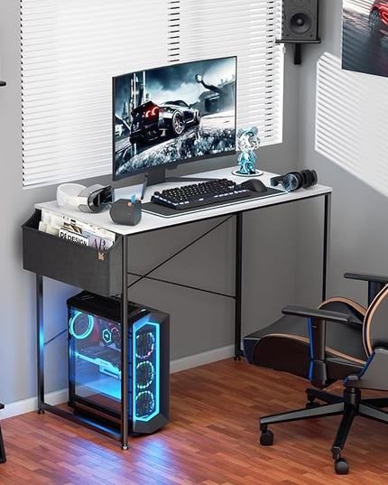 MoNiBloom Computer Desk 40 Inches with A Storage Bag, Student Laptop Writing Desks for Samll Space Home Office, White - LeafyLoom