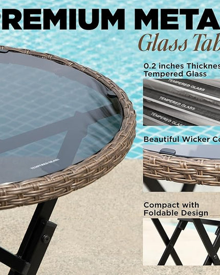 Bistro Set with Round Table, Metal Wicker Design - LeafyLoom