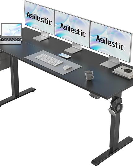 Electric Standing Desk, Large 63 x 24 Inches Height Adjustable Desk, Sit Stand up Desk for Work Office Home, Ergonomic Rising Gaming Computer Table with Memory Preset, Black - LeafyLoom