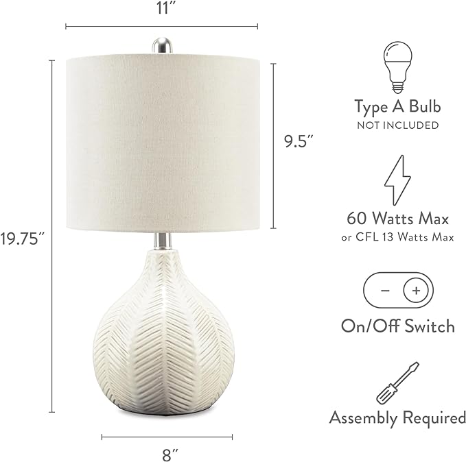 Signature Design by Ashley Rainermen 20" Modern Herringbone Ceramic Table Lamp, Off White - LeafyLoom