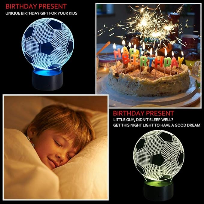 Wiscky Soccer Night Lights for Kids 3D Illusion Football Lights Lamp 7 LED Colors Changing Touch Table Desk Lamps Decorative Lighting Cool Toys Gifts Birthday Holiday Xmas Gifts Sports Theme Fans - LeafyLoom