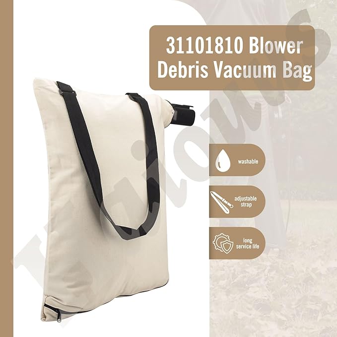 31101810 Blower Debris Vacuum Bag, Compatible with Greenworks Vacuum Bag 24022 24072 Leaf Blower Vacuum Debris White Cloth Bag w/Zipper,Replace 31103148 - LeafyLoom