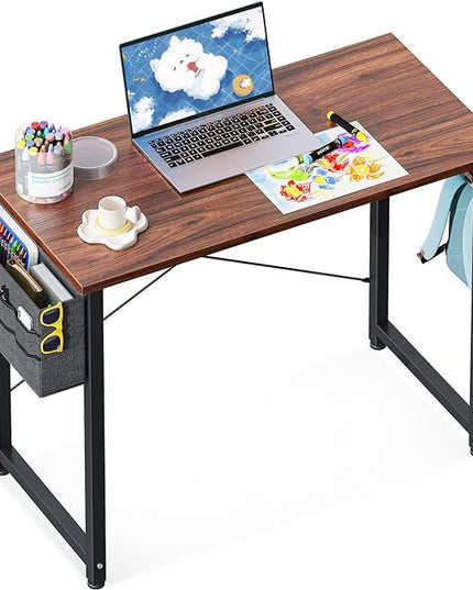 ODK Laptop Desk Study Desk, 32 Inch Small Desk, Writing Desk with Storage, Work Table with Headphone Hook for Small Space Home Office, Deep Brown - LeafyLoom
