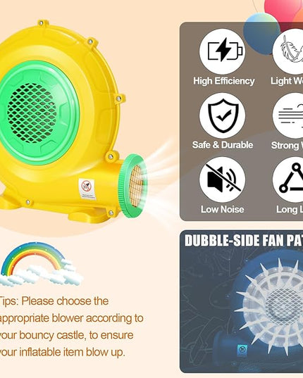 Bounce House Blower, 370W 0.5HP Commercial Air Blower with Double-sided Fan Blade Design, Strong Wind and Great Heat Dissipation Properties for Small Bouncy Castle, Jump Slides, Inflatable Arch - LeafyLoom