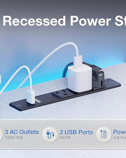 ODK 58 Inch Gaming Desk with USB Charging Ports and LED Lights, Reversible L Shaped Computer Desk with Storage Shelves & Monitor Stand, Corner Home Office Desk Table with Power Outlets, White - LeafyLoom