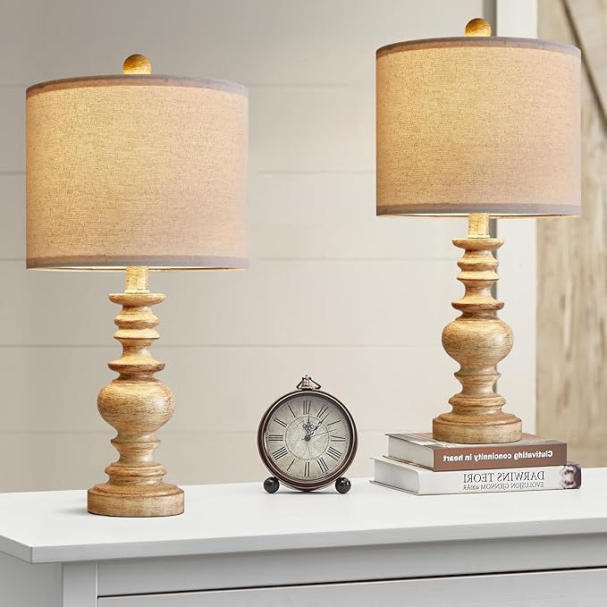BOBOMOMO 20" Farmhouse Lamps for Bedrooms Set of 2, Retro Side Table Lamps Bedside Lamp for Side Nightstand Living Room(suitable for decorating small areas) - LeafyLoom