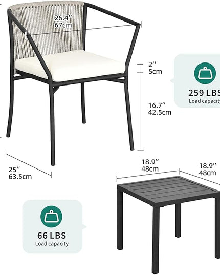 YITAHOME Wicker 3-Piece Outdoor Bistro Set, All-Weather Patio Conversation Set with Stackable Chairs & Table, Outdoor Sectional Furniture Set for Balcony, Backyard, Pool, Porch, Deck - Grayish White - LeafyLoom