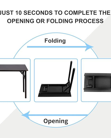 Need Folding Desk - 31 1/2" No Assembly Foldable Small Computer Table,Sturdy and Heavy Duty Writing Desk for Small Spaces, Black&Black Frame - LeafyLoom