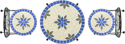 Alpine Corporation Blue and Beige Mosaic Bistro Set, 3-Piece - LeafyLoom