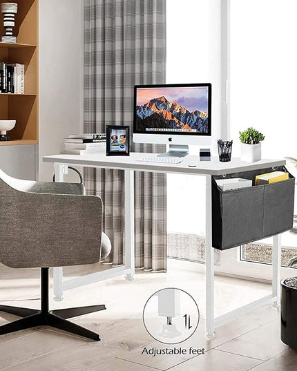 Lufeiya 47 inch White Office Computer Desk - Modern Simple Student Study Table for Home Office Bedroom Writing Desk - LeafyLoom