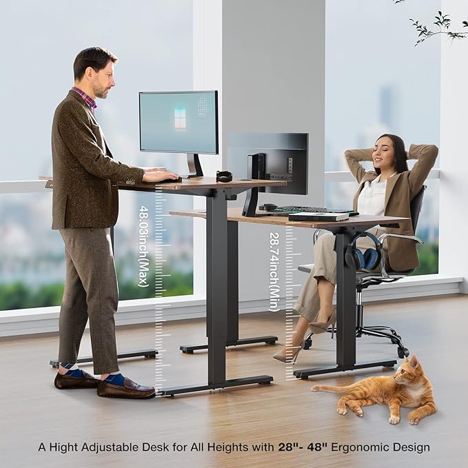 Sweetcrispy 55 x 24in Adjustable Height Electric Standing Computer Home Office Desk Ergonomic Workstation with 3 Memory Controller, 55"x24", Rustic Brown+Black - LeafyLoom