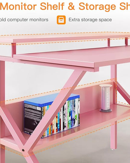 ODK Small Desk, 27.5 Inch Small Computer Desk for Small Spaces, Compact Desk with Storage, Tiny Desk Study Desk with Monitor Stand for Home Office, Pink - LeafyLoom