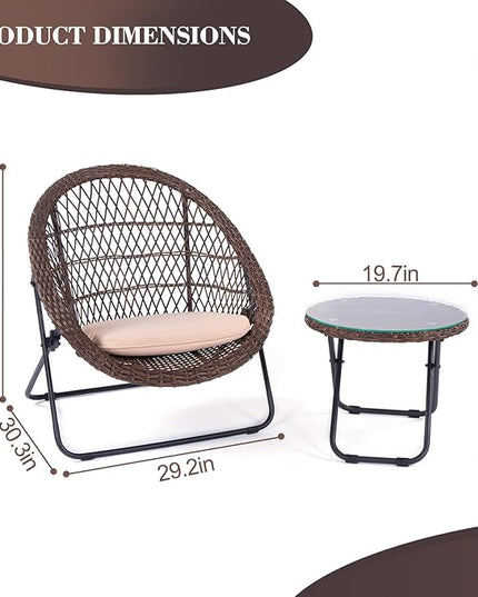 BACKYARD EXPRESSIONS PATIO · HOME · GARDEN 3 Pc 3 Piece Folding Outdoor Bistro, Wicker Furniture Table and Chairs for Garden, Backyard, Porch, Patio Conversation Set, Tan/Black - LeafyLoom