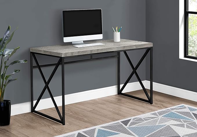 Monarch Specialties 7451 Computer Desk, Home Office, Laptop, Work, Laminate, Contemporary, Modern Desk-48, 47.25" L x 23.75" W x 29.75" H, Grey Reclaimed Wood-Look/Black Metal - LeafyLoom