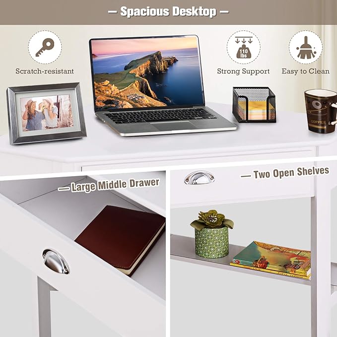 Giantex with One Drawer and One Storage Shelf, White Finish - LeafyLoom