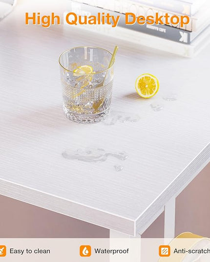 ODK Computer Desk Large Office Desk, 63 Inch Gaming Desk with Storage, Modern PC Desk Work Table with Headphone Hook for Home Office, Spliced Tabletop, White + White Leg - LeafyLoom