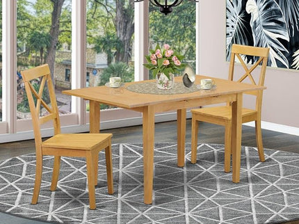 East West Furniture NOBO3-OAK-W 3 Piece Kitchen Set for Small Spaces Contains a Rectangle Table with Butterfly Leaf and 2 Dining Room Chairs, 32x54 Inch - LeafyLoom
