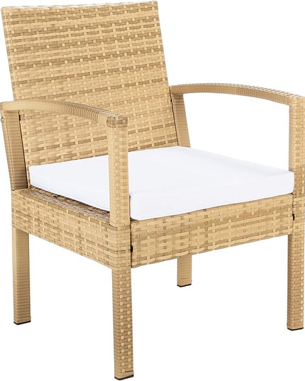 SAFAVIEH Outdoor Collection Bassey Natural/White Cushion 4-Piece Conversation Patio Set PAT7507D - LeafyLoom