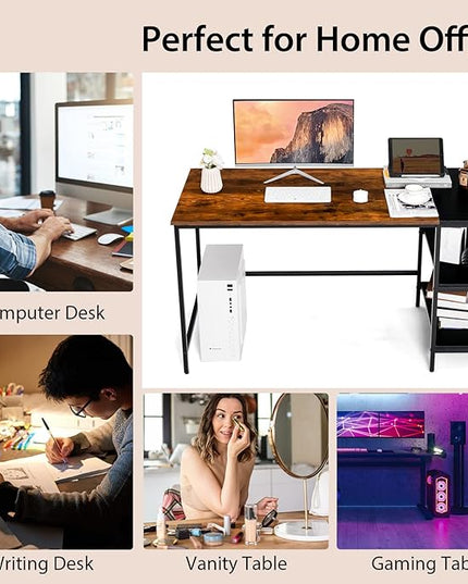 Multifunctional Computer Desk, Industrial Study Writing Desk w/Removable Storage Shelf, Heavy-Duty Metal Frame, 55 Inch Desk for Home Office, Gaming Room, Bedroom (Rustic Brown) - LeafyLoom